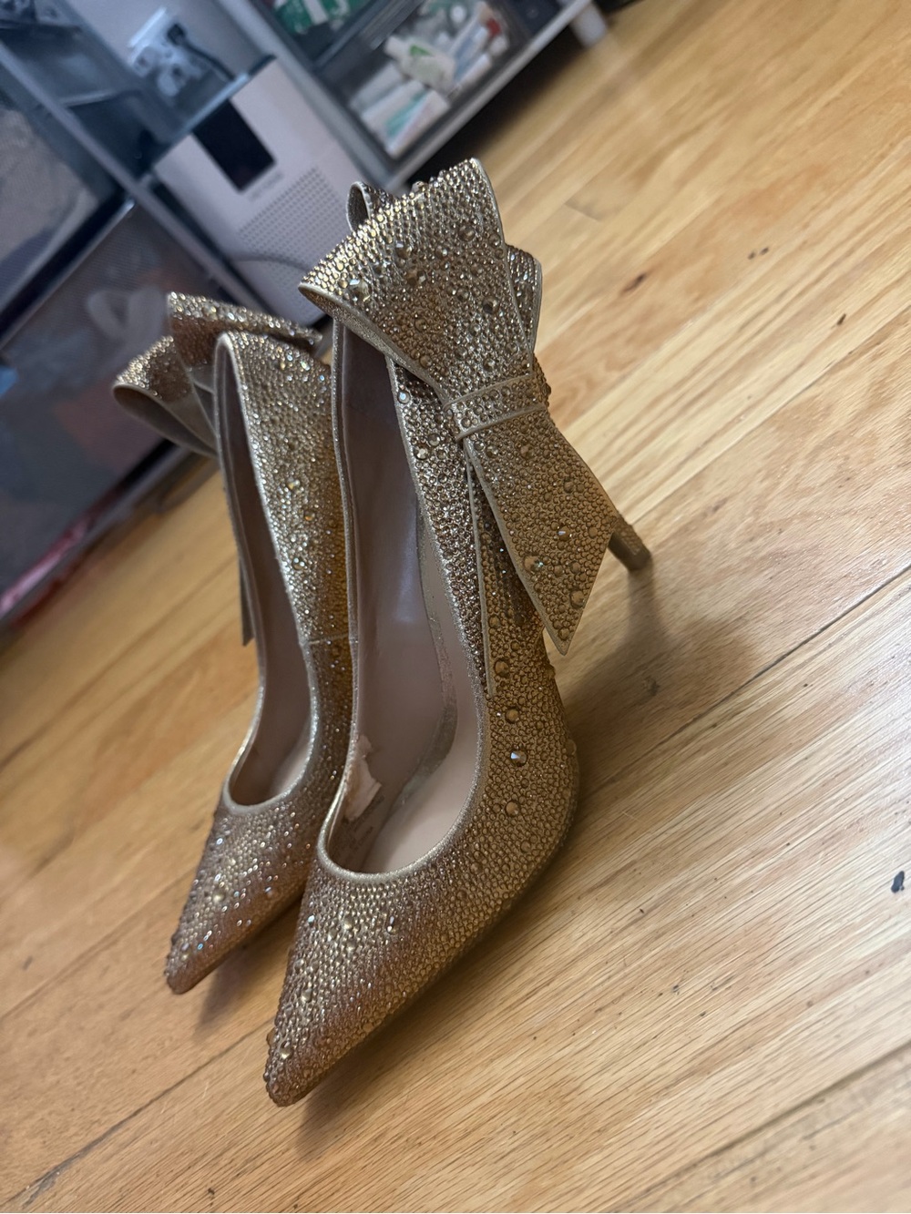 INC International Concepts Gold Crystal Bow Pointed-Toe Stilettos